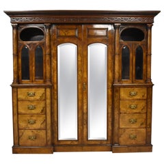 Antique Victorian Burr Walnut Triple Wardrobe