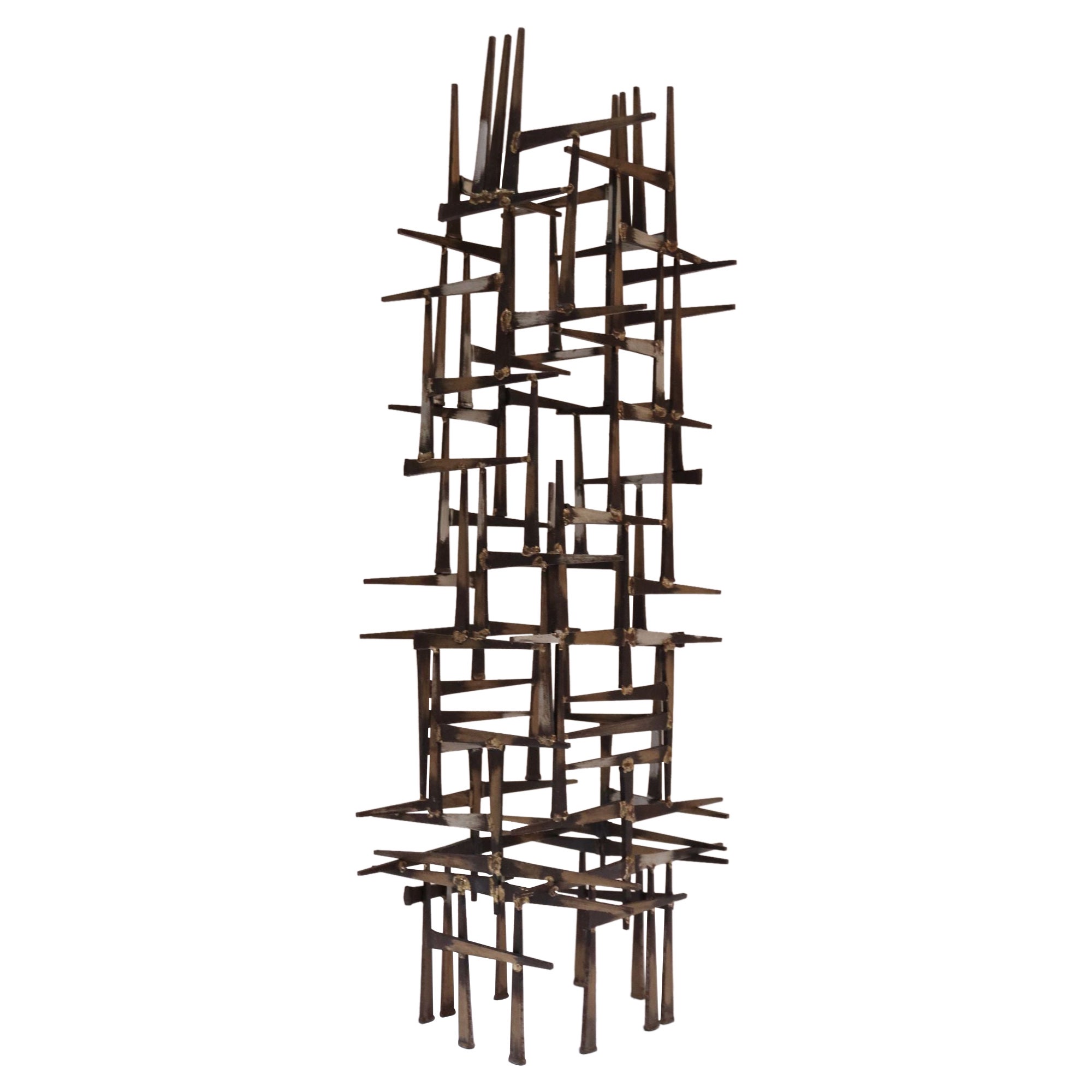 Vintage Brutalist Abstract Freestanding Metal Nail Art Sculpture