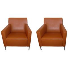 Pair of Moroso Steel Armchairs in Leather Design by Enrico Franzolini