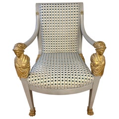 Fauteuil italien néoclassique en bois doré et zoomorphe avec velours Scalamandre C 1820