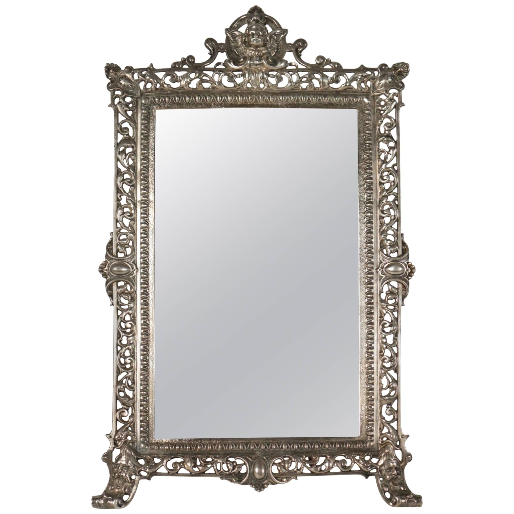 Standing Vanity Mirror in Silvered Bronze from the 19th Century