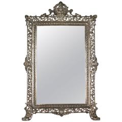 Antique Standing Vanity Mirror in Silvered Bronze from the 19th Century