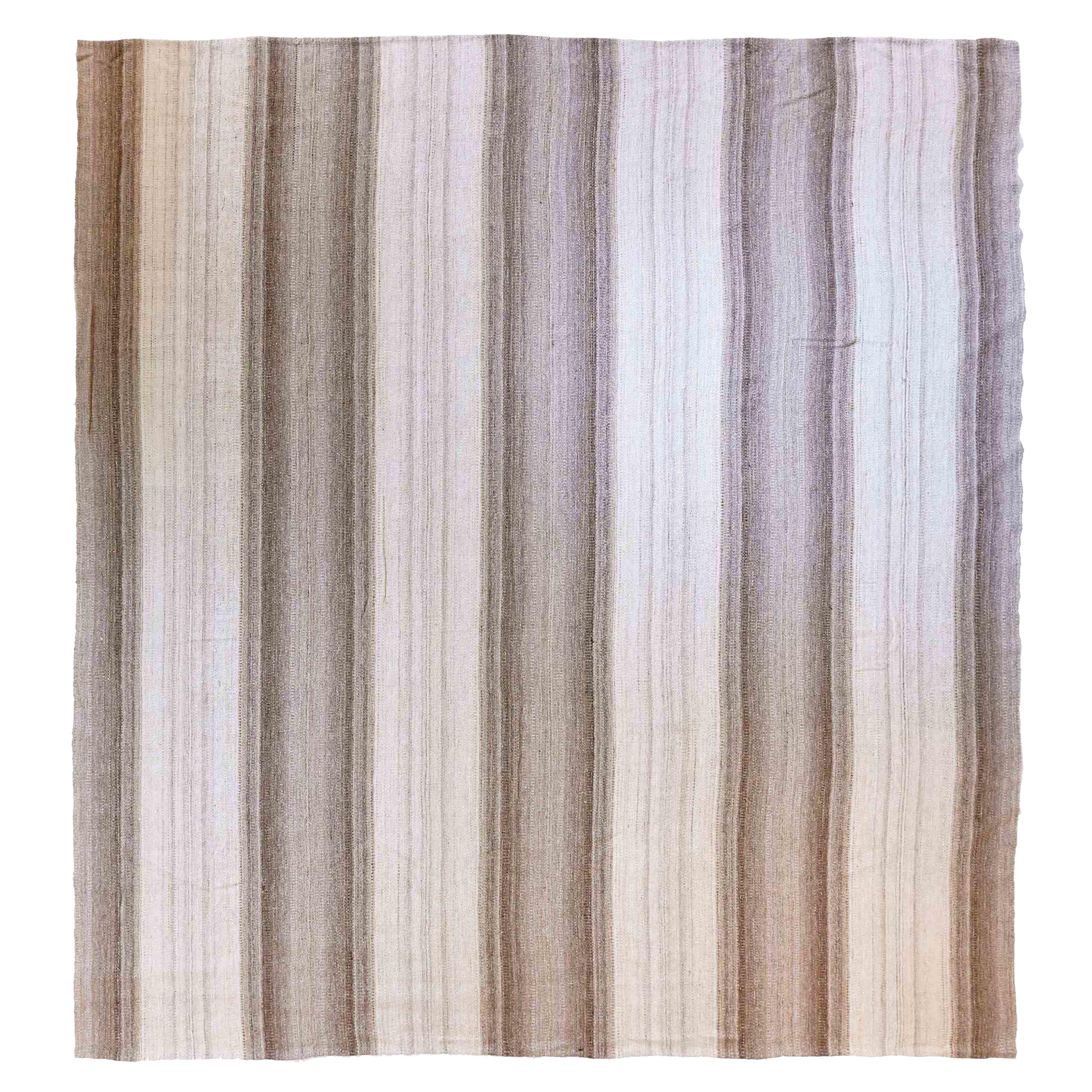 Persian Kilim Square Area Rugs Circa 1990 - Wool Brown Ivory 70571 For Sale