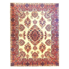 Persian Kerman Over Size Rug Circa 1940 - Wool Blue Ivory Red 70604