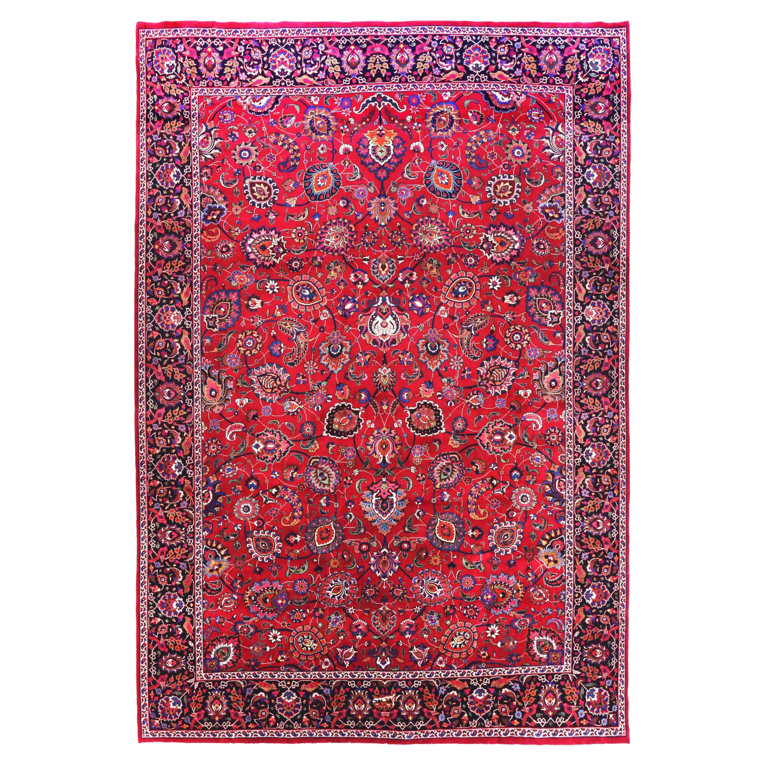 Tappeto persiano Mashad Over Size Circa 1940 - Lana Avorio Blu Navy Rosso 70606