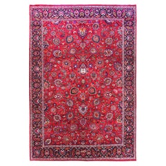Tappeto persiano Mashad Over Size Circa 1940 - Lana Avorio Blu Navy Rosso 70606