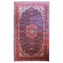 Tapis persan Tabriz Over Size datant d'environ 1940 - Laine bleu marine rose rouge 70618