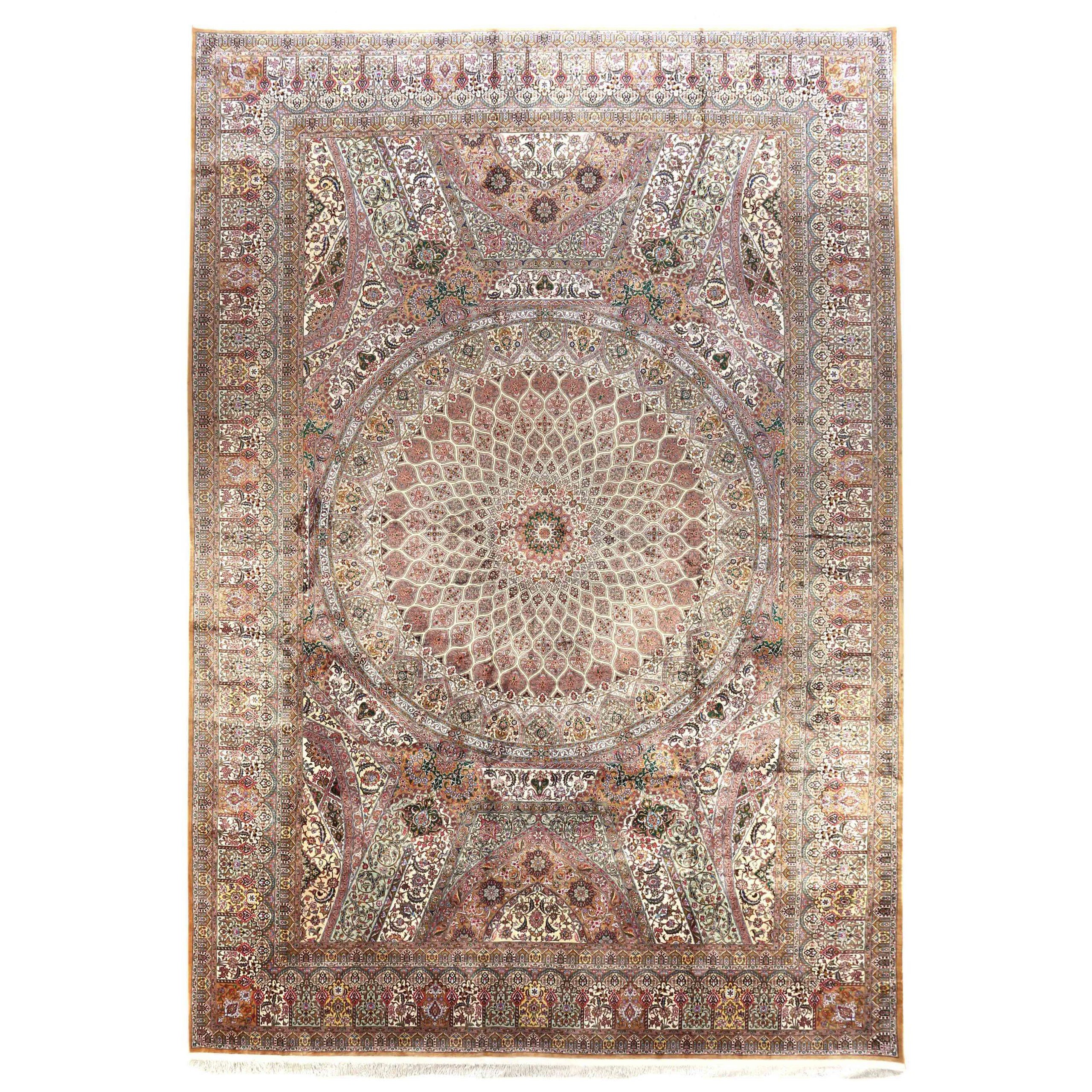 Persische Qom Over Size Teppich CIRCA 1990 - Wolle Elfenbein Rosa Gelb 70619