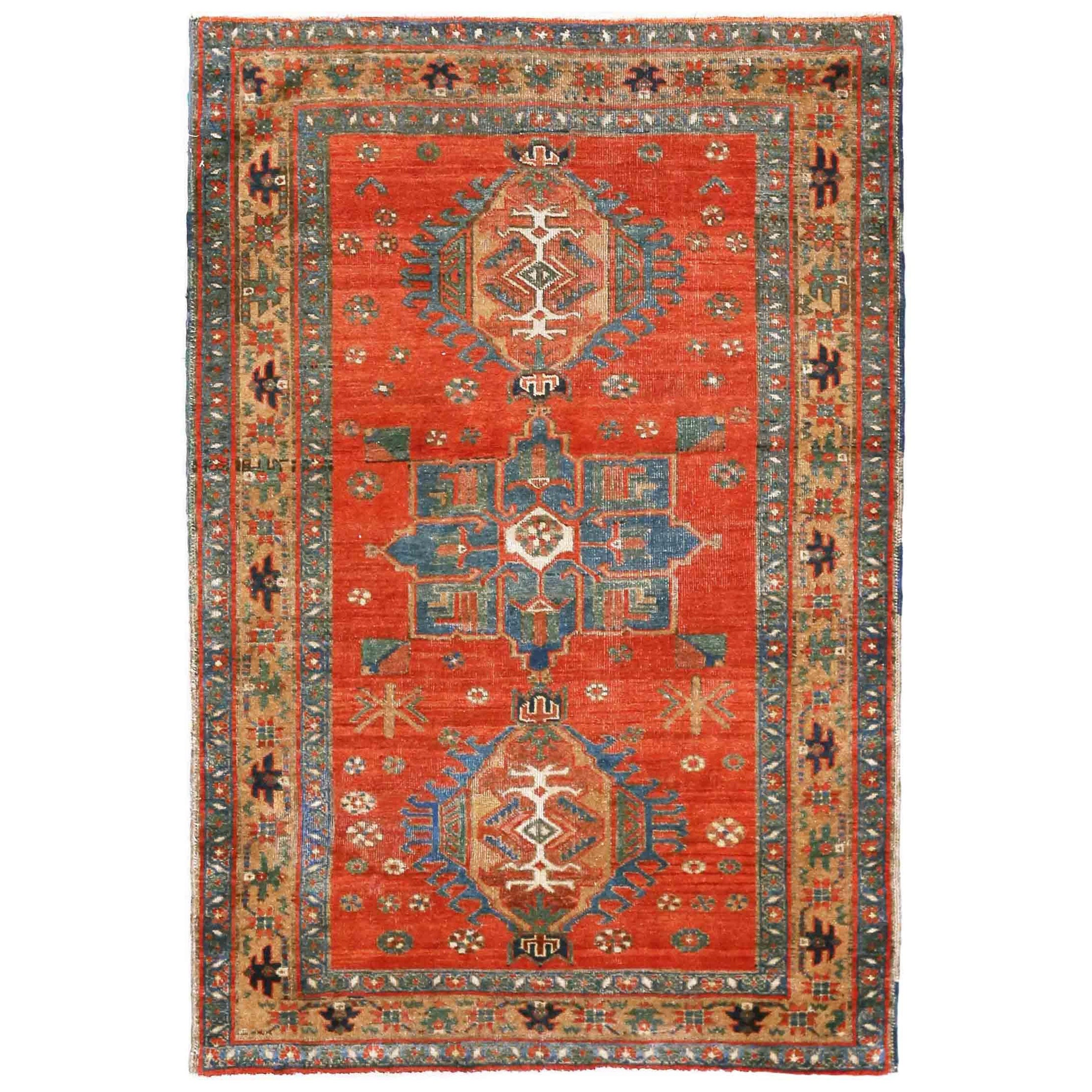 Persian Azerbaijan Small Rug - Wool Blue Red Yellow 70616