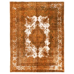 Tapis persan Overdye Circa 1910 - Laine Ivoire Orange Jaune 70678