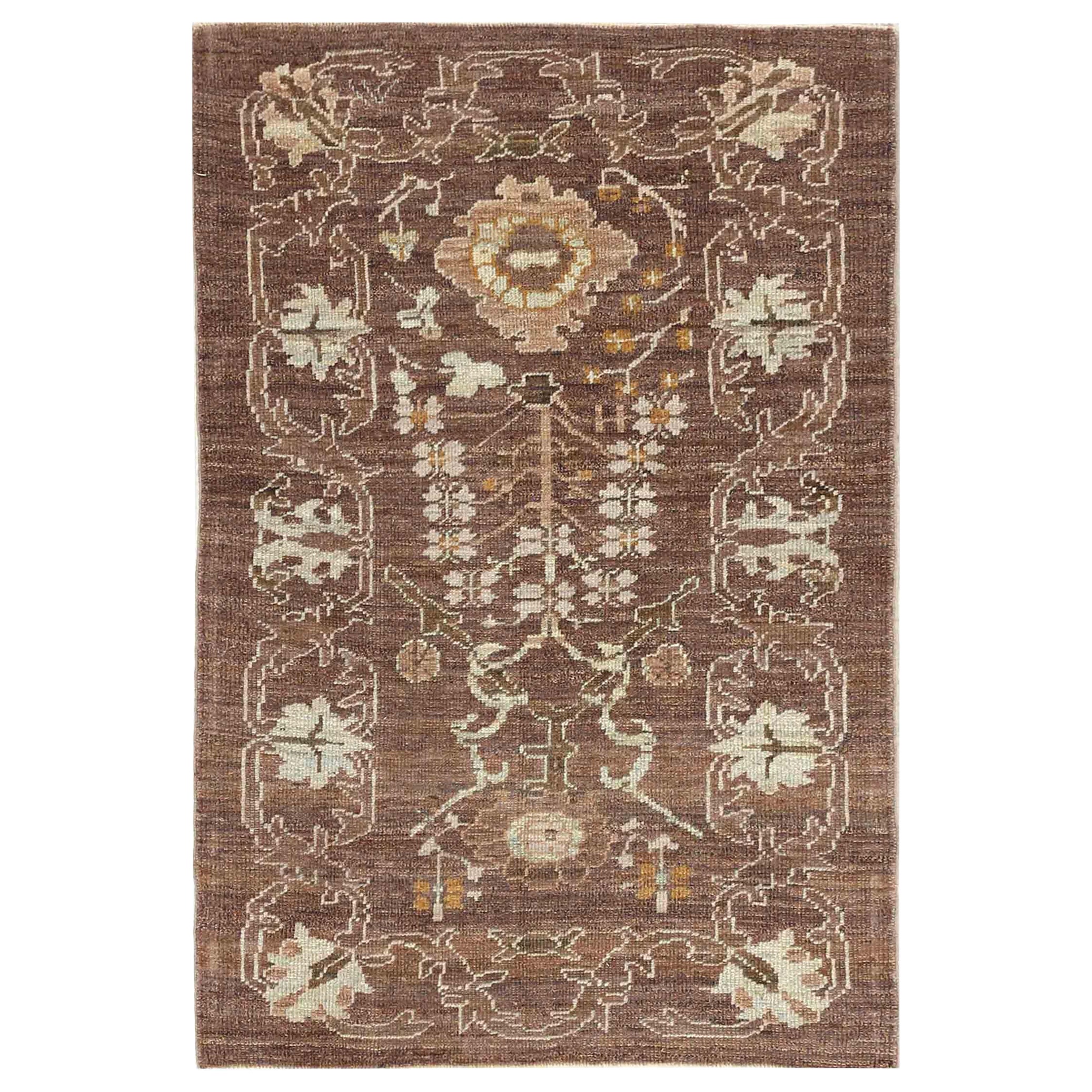Petit tapis persan Oushak Circa 1990 - Laine Brown Ivory 70719