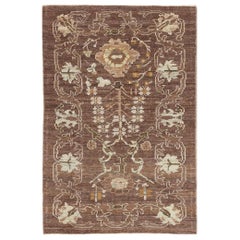 Petit tapis persan Oushak Circa 1990 - Laine Brown Ivory 70719