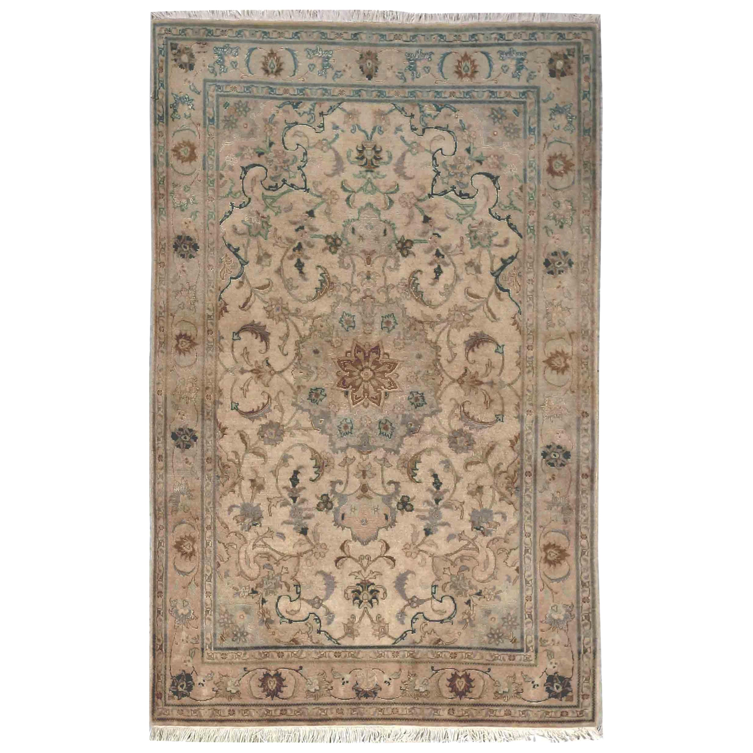 Alfombra Persa Kashan Pequeña Circa 1990 - Lana Azul Marfil Rosa 70722 en venta