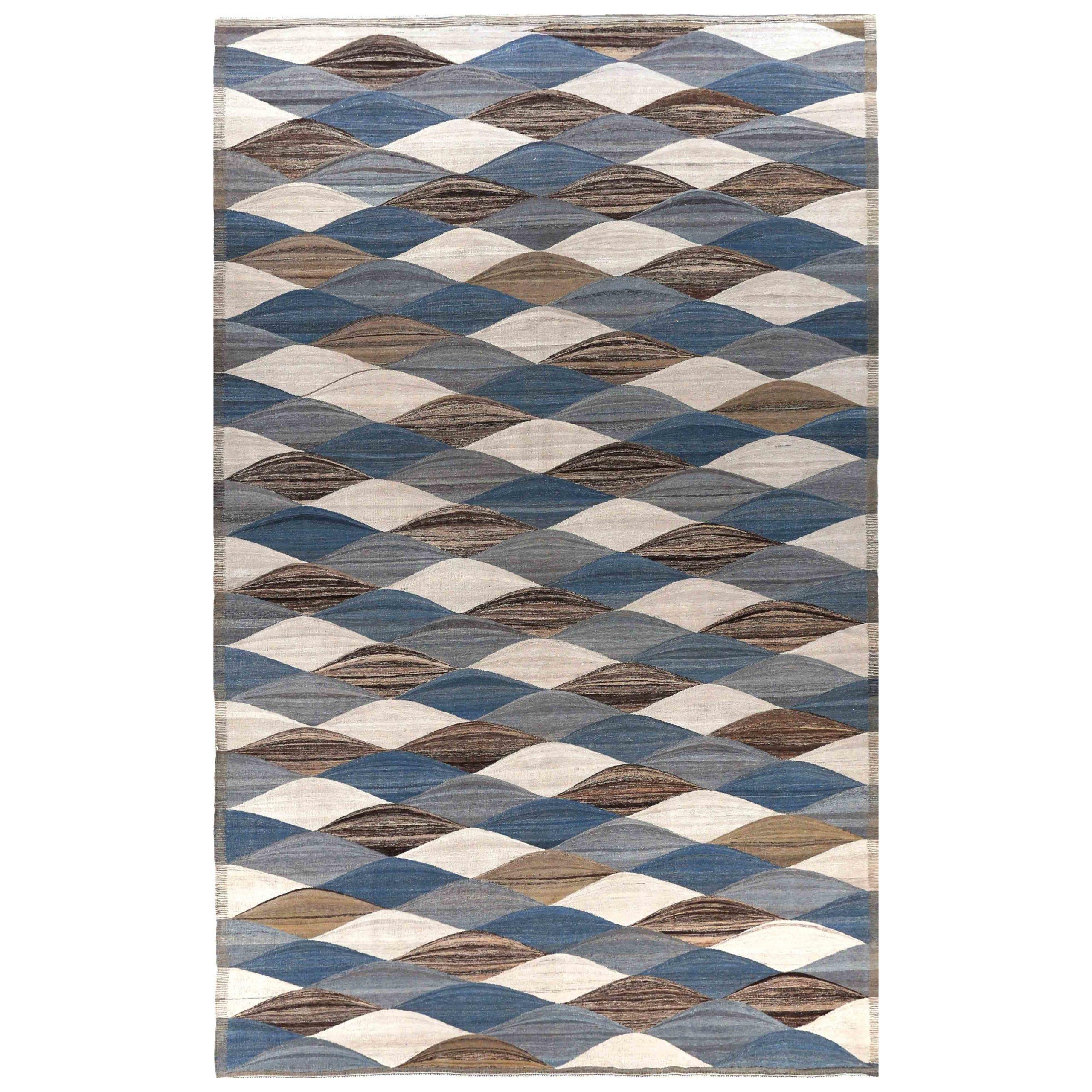 Afghanistan Kilim Area Rugs Circa 1990 - Wolle Blau Braun Elfenbein 70705
