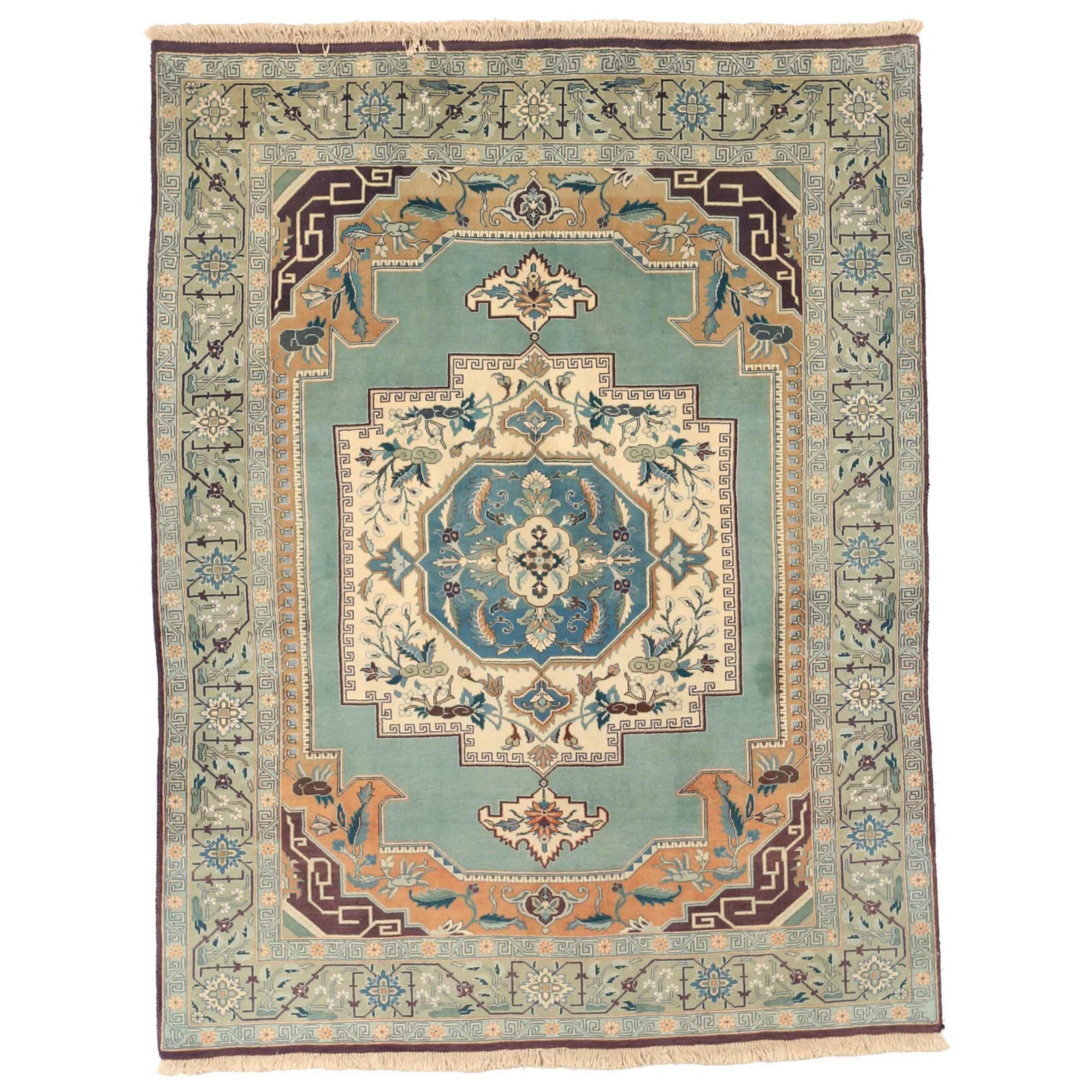 Alfombra Persa Tabriz Pequeña Circa 1990 - Lana Azul Marfil Rosa 71032