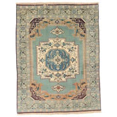 Alfombra Persa Tabriz Pequeña Circa 1990 - Lana Azul Marfil Rosa 71032