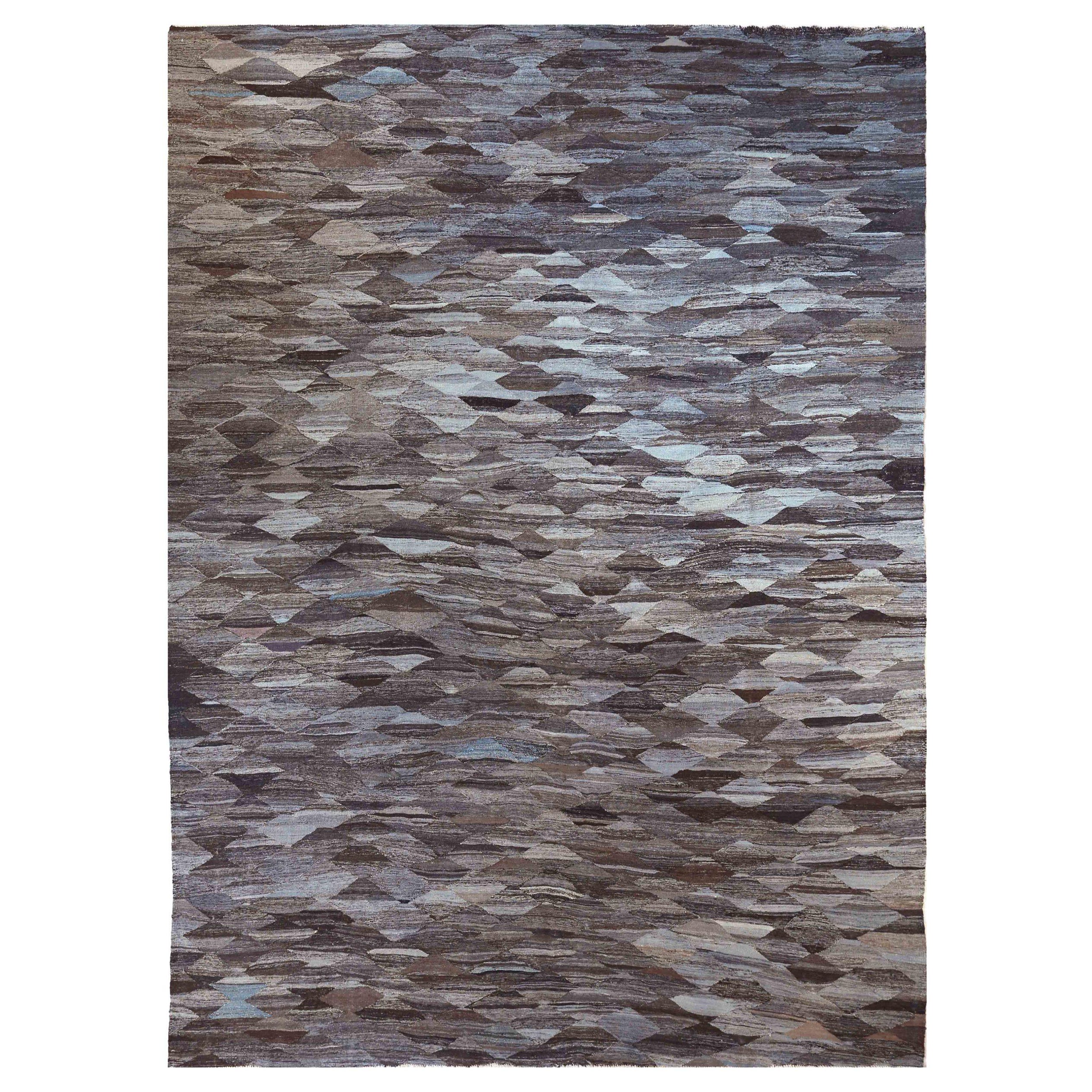 Afghanistan Kilim Area Rugs Circa 1990 - Wolle Blau Braun Elfenbein 70707 im Angebot