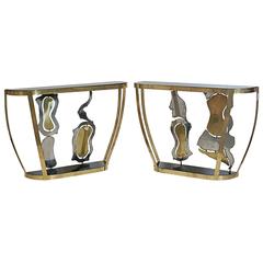 Pair of Italian Modern Abstract Consoles, in the Manner of Pucci De Rossi