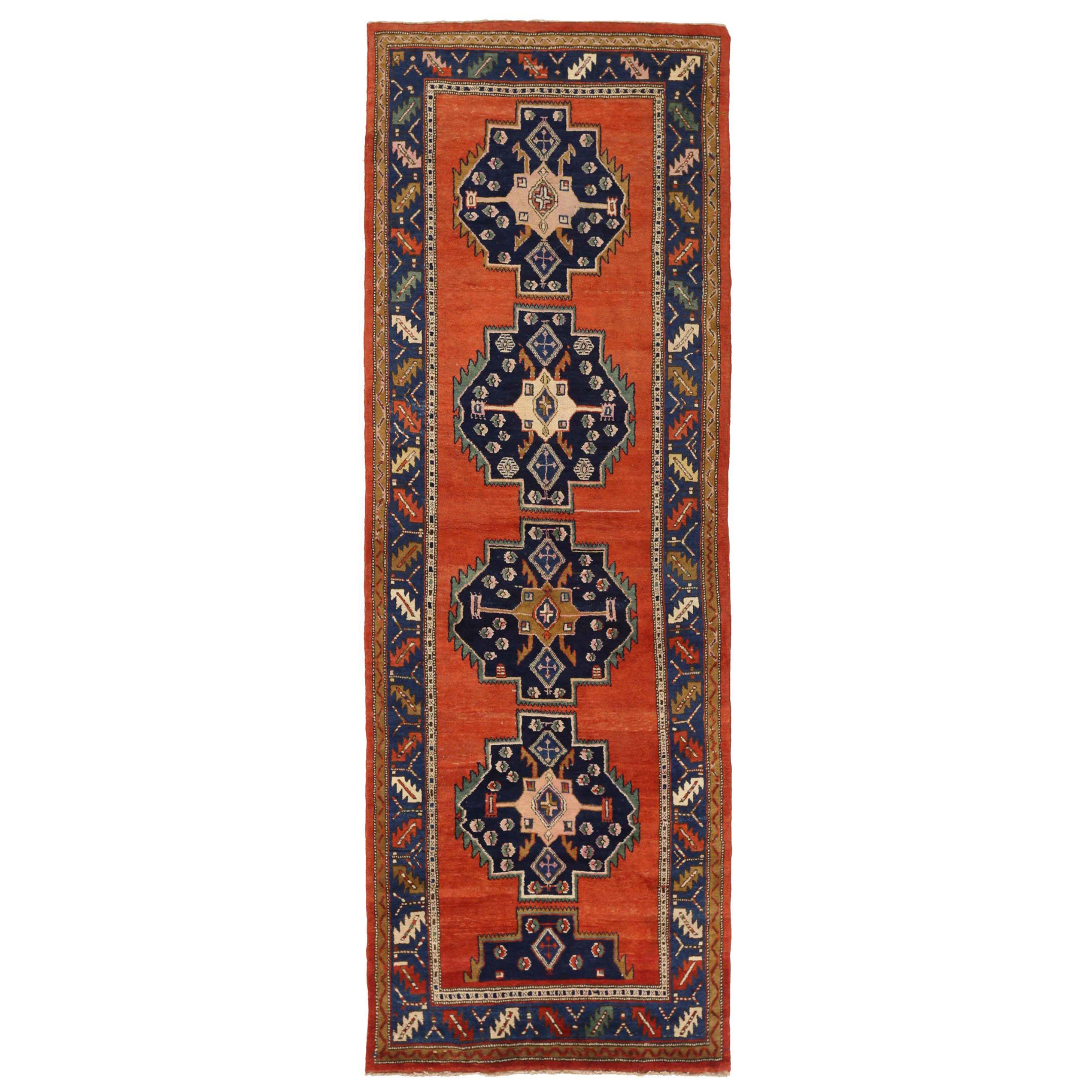 Alfombra Persa Azerbaiyán Pequeña Circa 1910 - Lana Marfil Azul Marino Rojo 71168