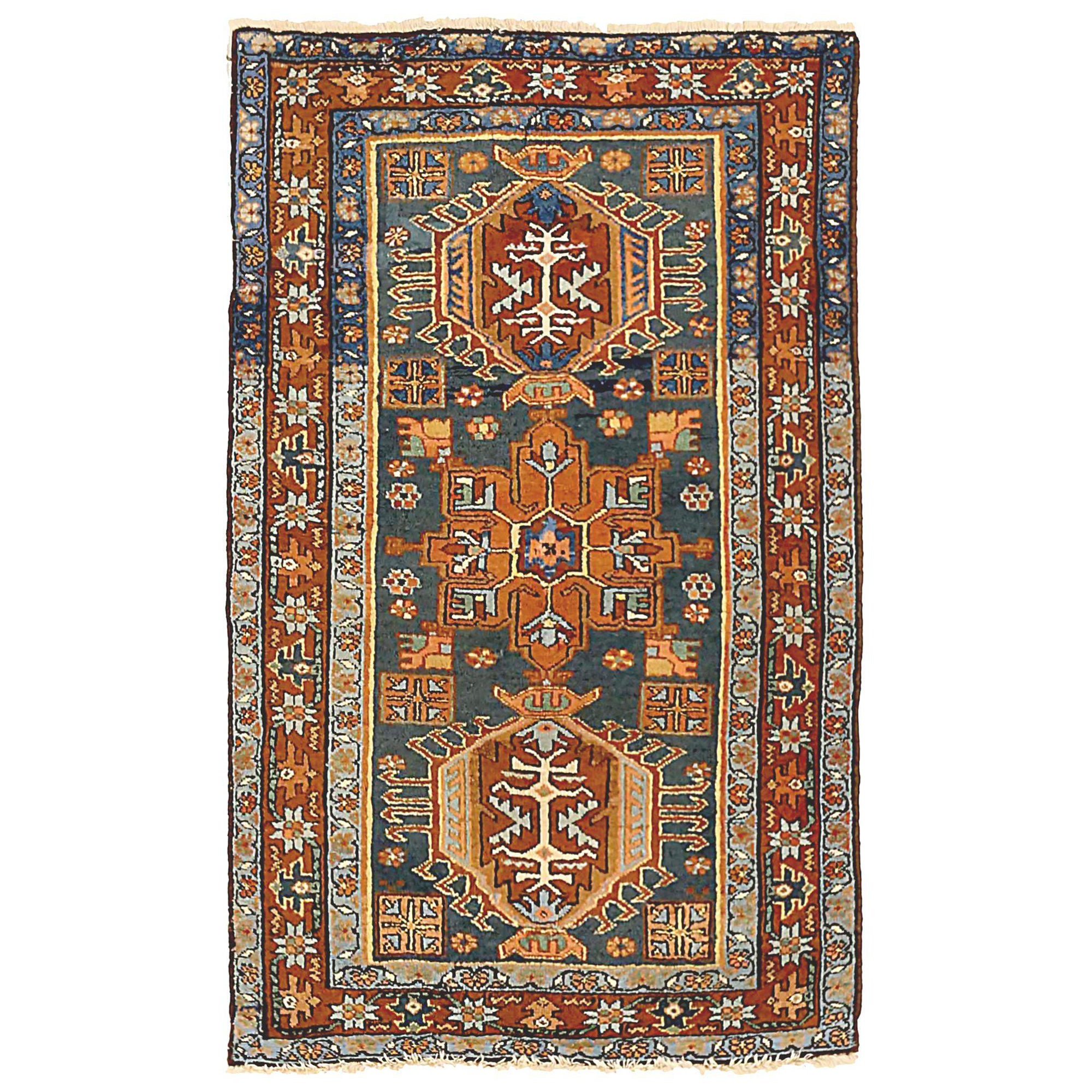 Persischer Heriz Kleiner Teppich CIRCA 1910 - Wolle Blau Rot Gelb 71170