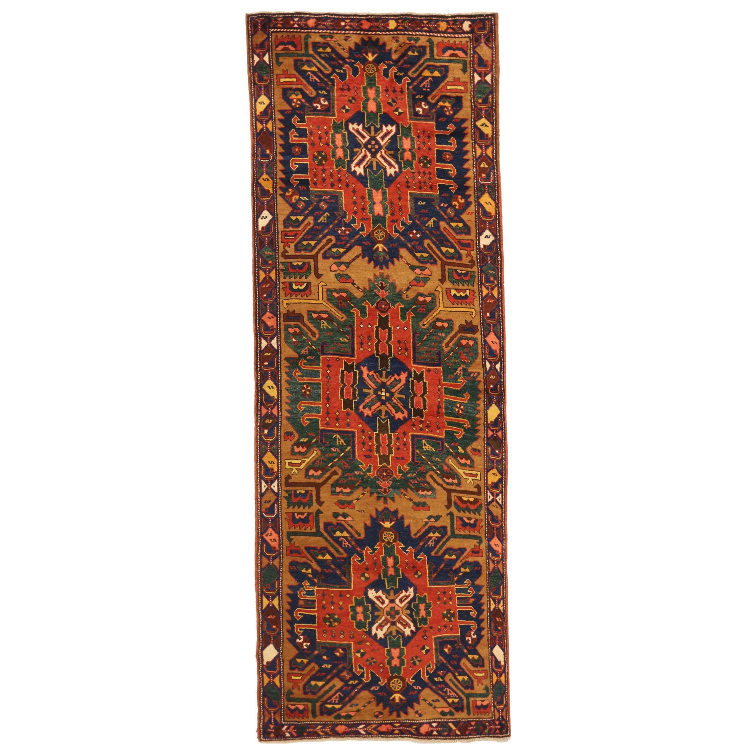 Tapis de course persan Heriz Circa 1910 - Laine Bleu Vert Rouge Jaune 71134