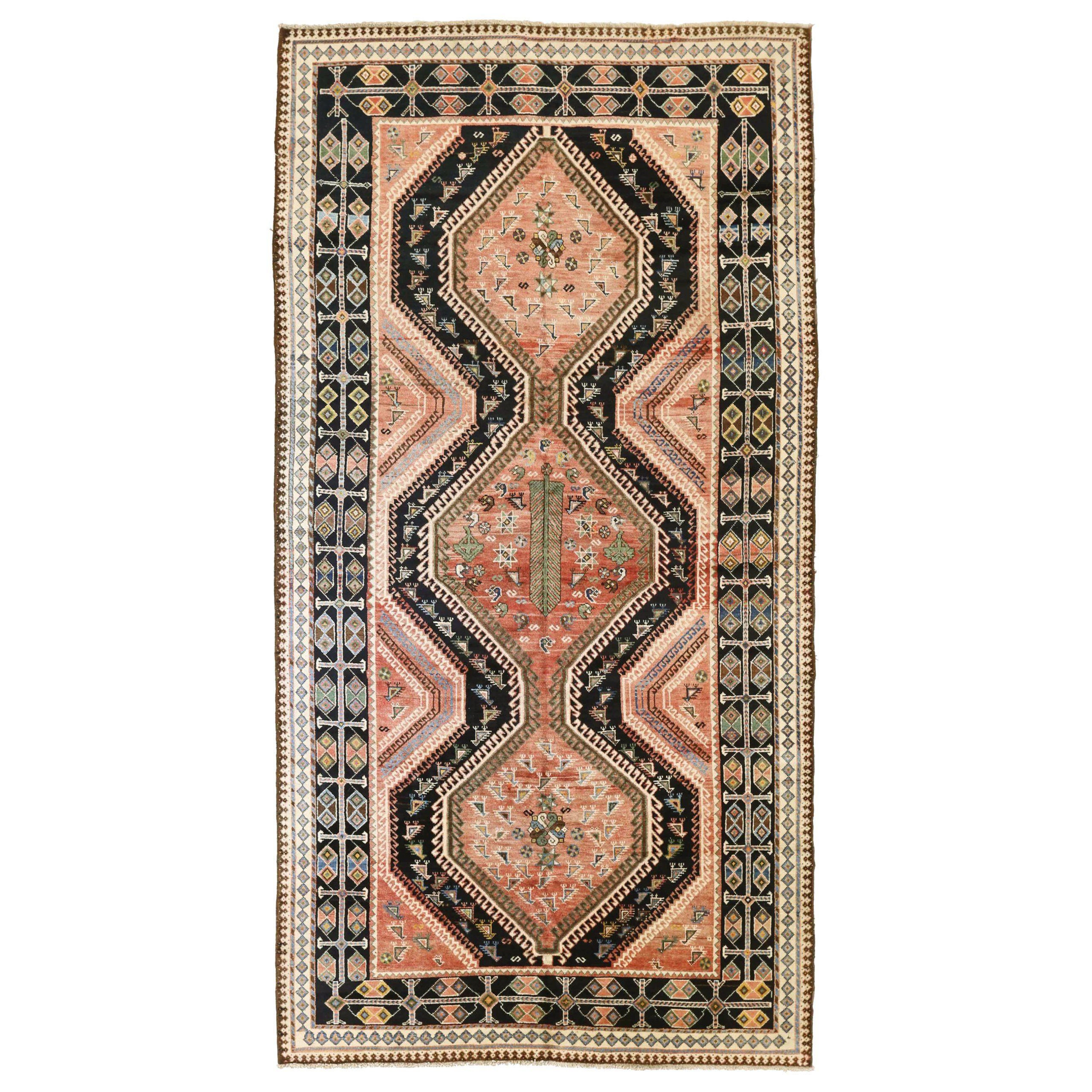 Tapis persans Bakhtiari - Laine ivoire bleu marine bleu rose 71190