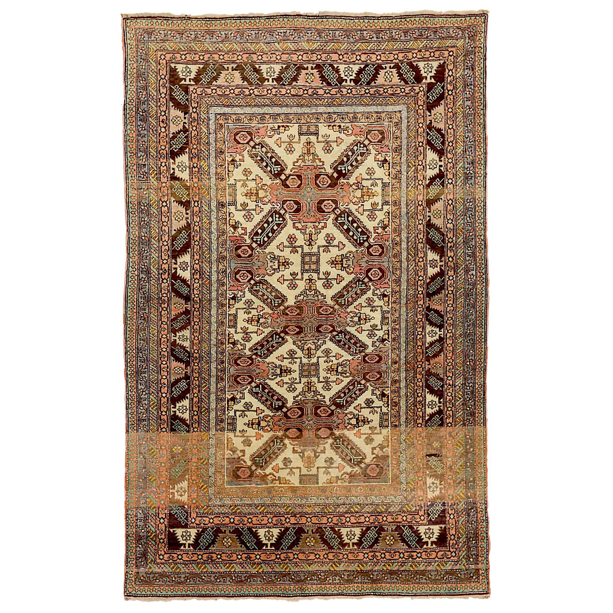 Petit tapis russe Karabagh Circa 1910 - Laine Brown Ivoire Rouge 71151