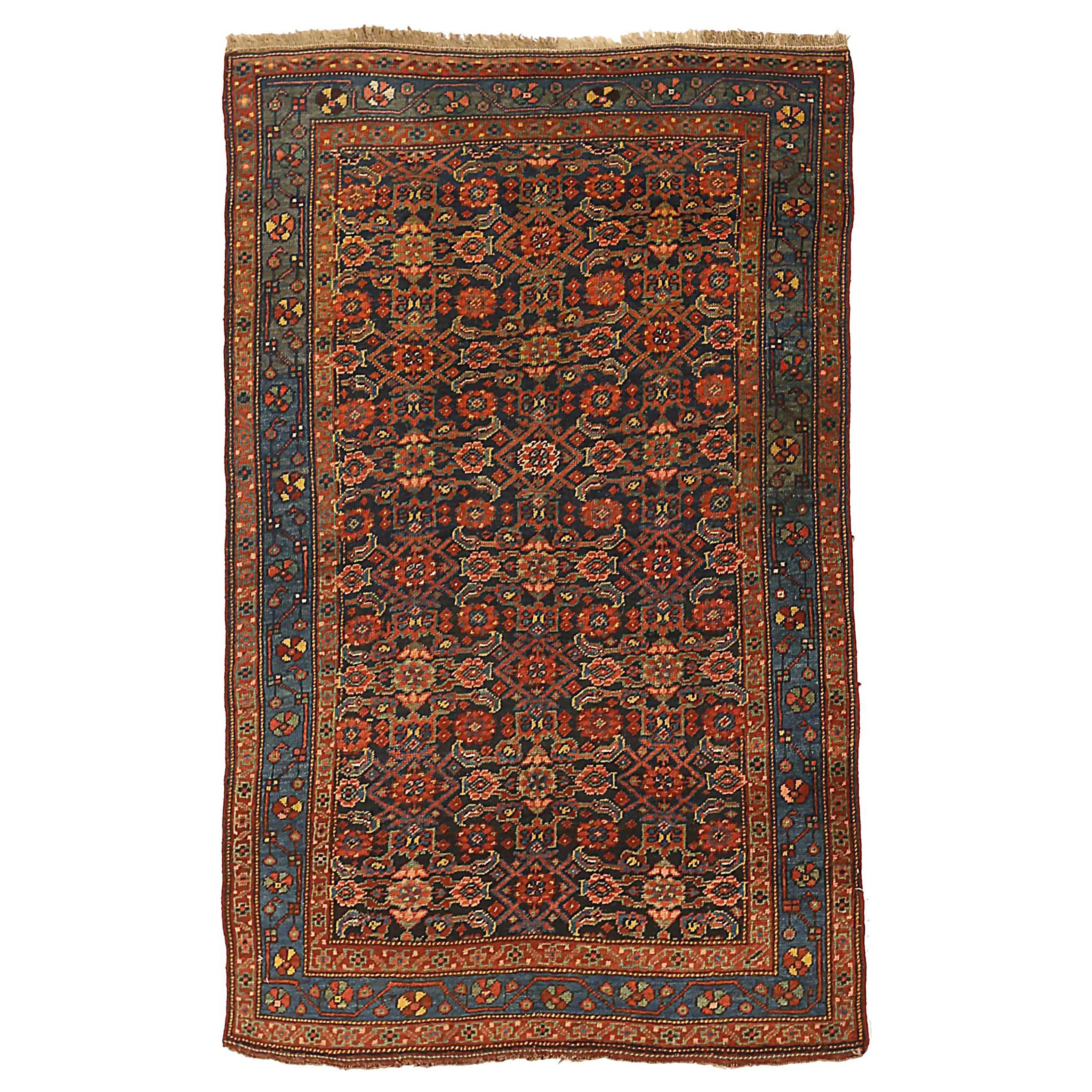 Persian Bijar Small Rug - Wool Blue Navy Blue Red 71192 For Sale