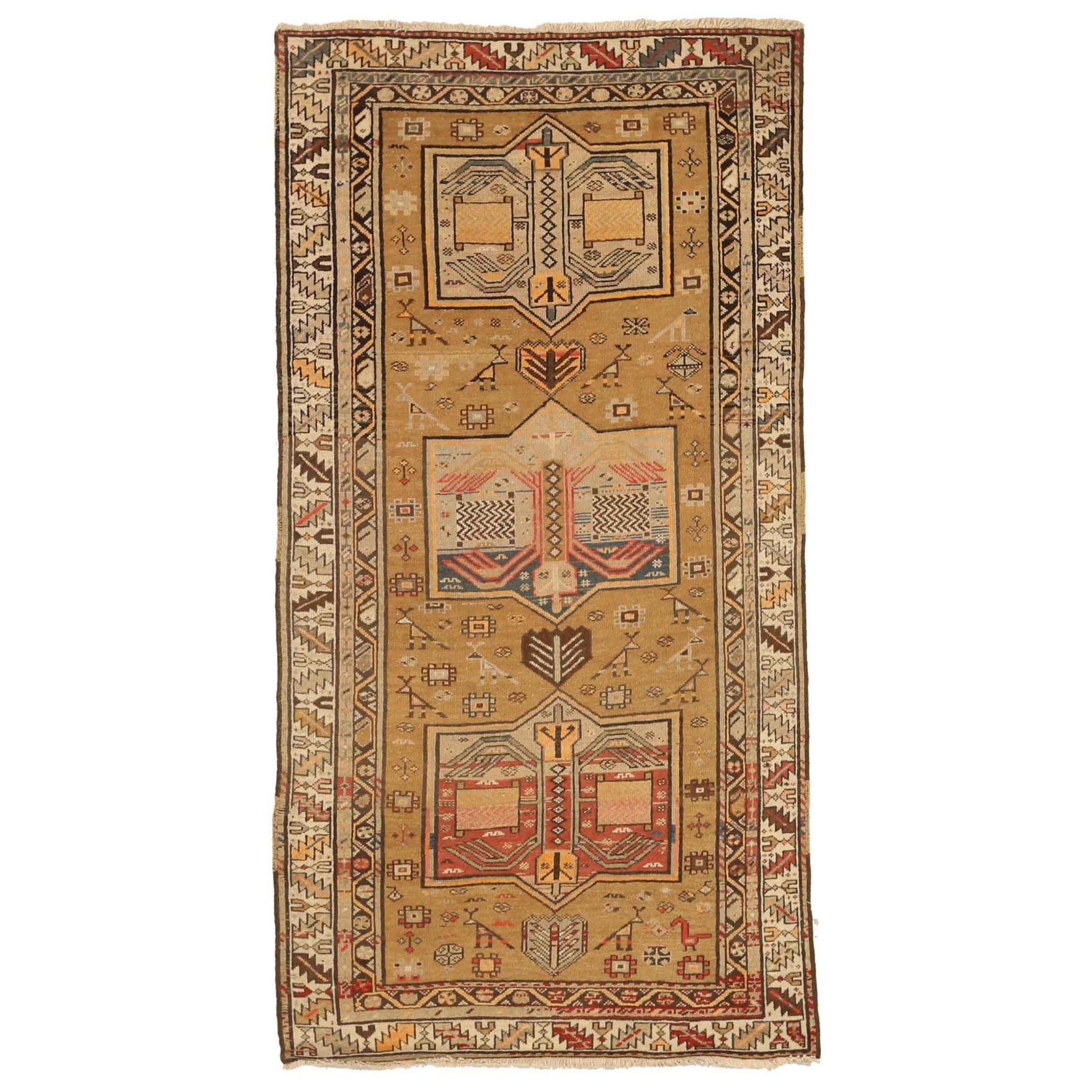 Russian Russian Small Rug Circa 1910 - Wool Ivory Red Yellow 71156 For Sale