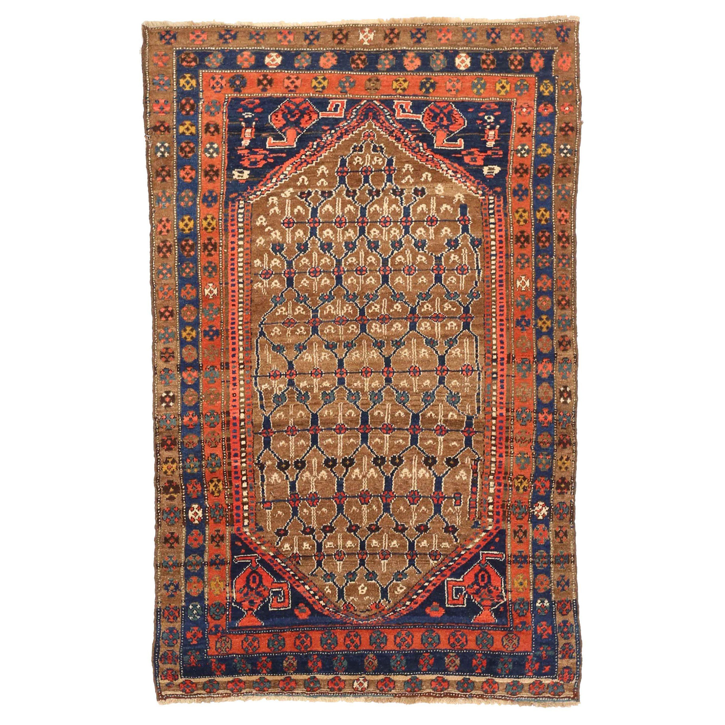 Persischer Kolyai Kleiner Teppich CIRCA 1910 - Wolle Braun Marineblau Rot 71202