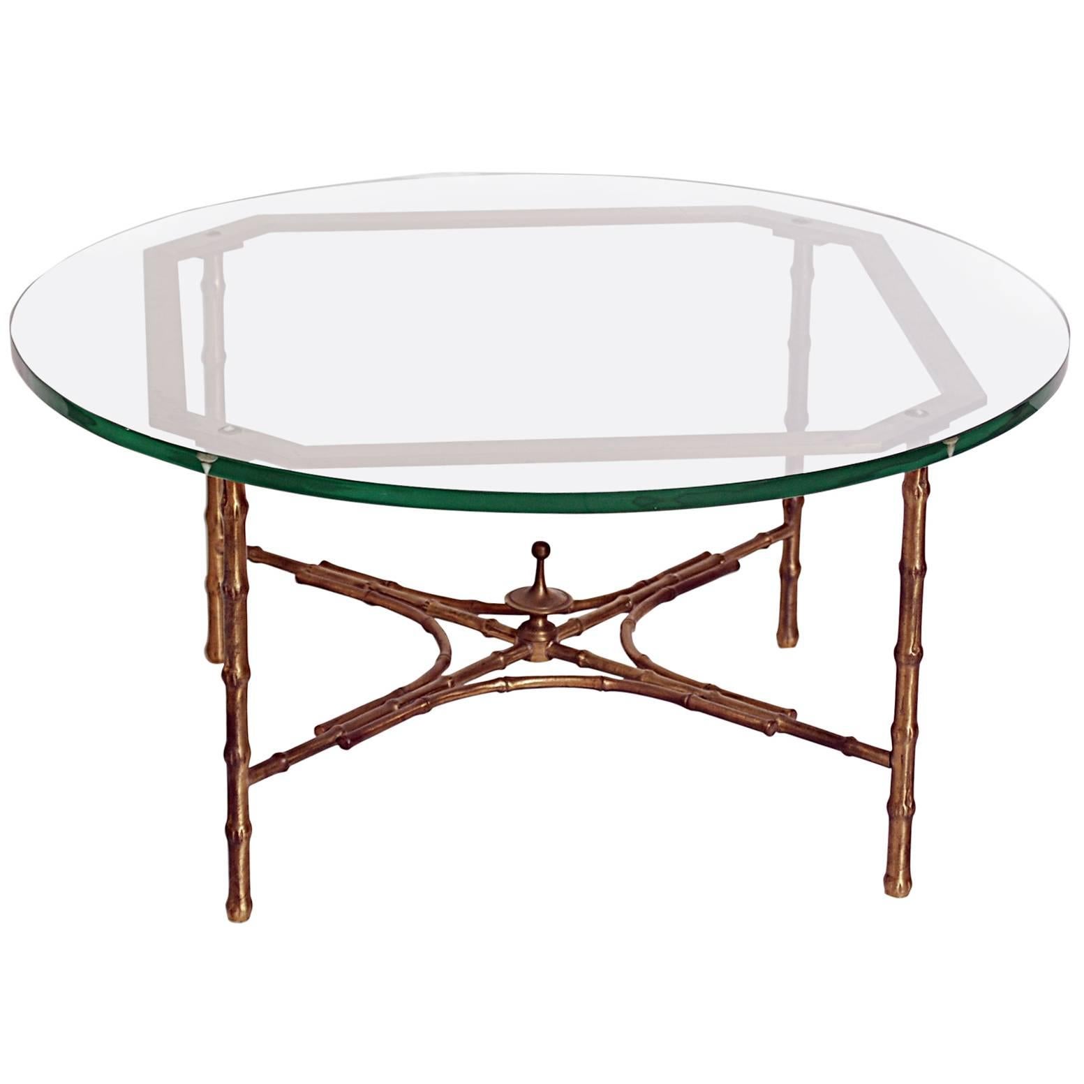 Bronze Faux Bamboo Glass Top Coffee Table by Maison Bagues For Sale
