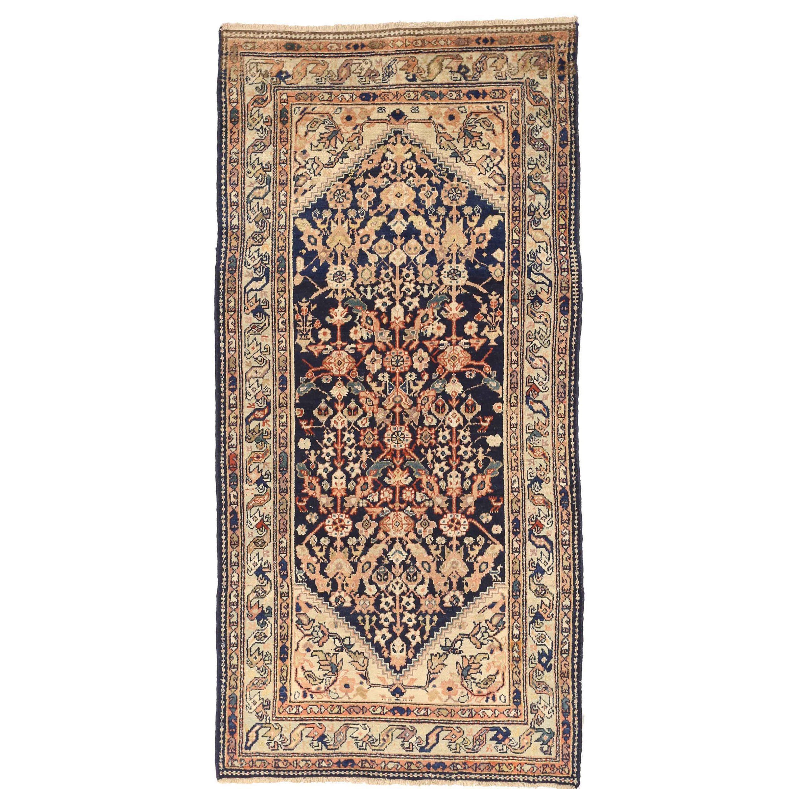 Persian Malayer Small Rug - Wool Ivory Navy Blue Pink 71269