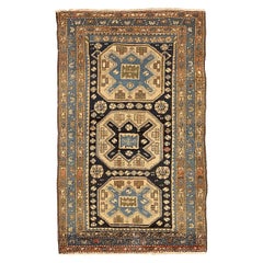 Alfombra Persa Zanjan Pequeña - Lana Negro Azul Marfil 71292