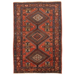 Petit tapis persan Zanjan vers 1910 - Laine bleu marine revers jaune 71242