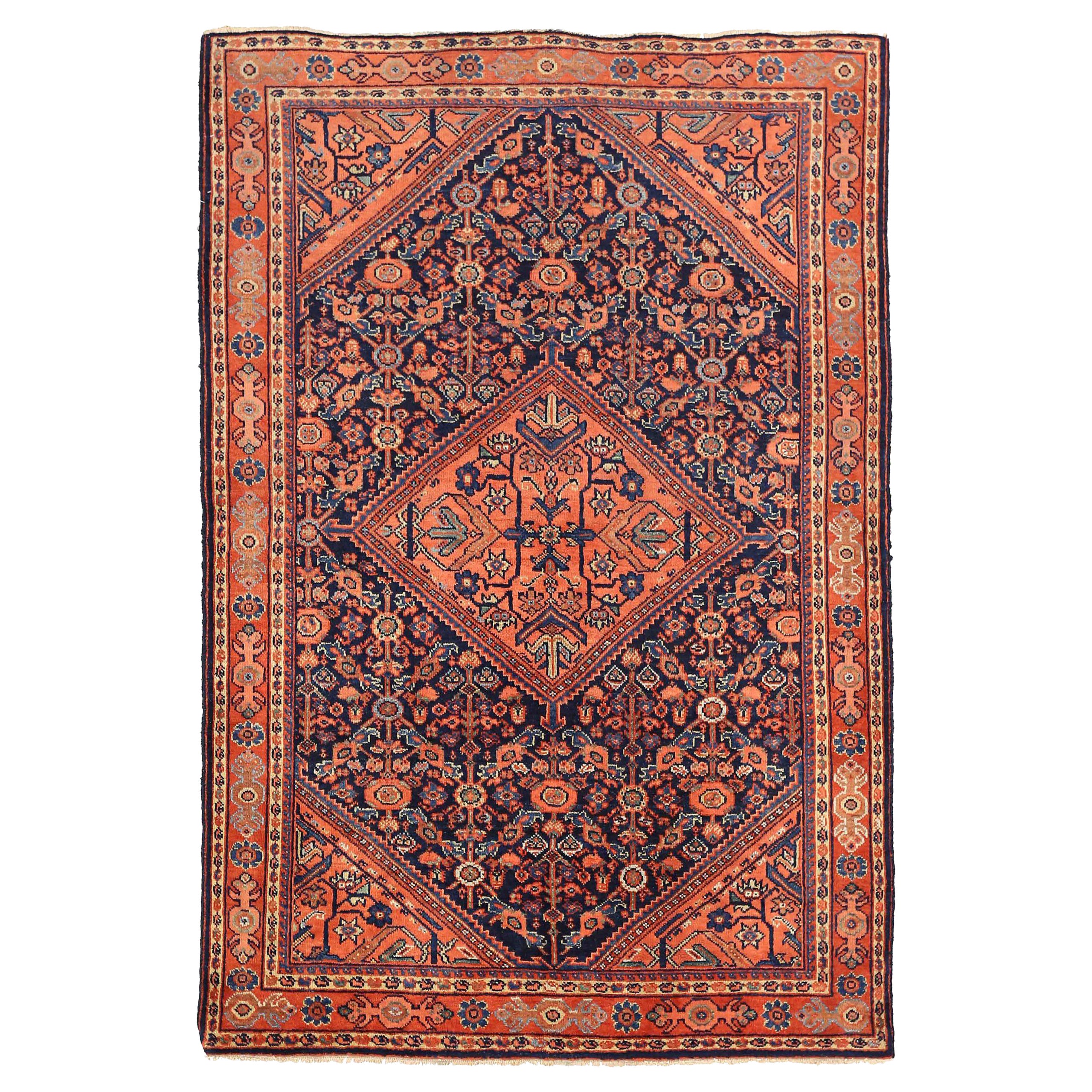 Petit tapis persan Sultanabad - Laine ivoire bleu marine bleu rouge 71321