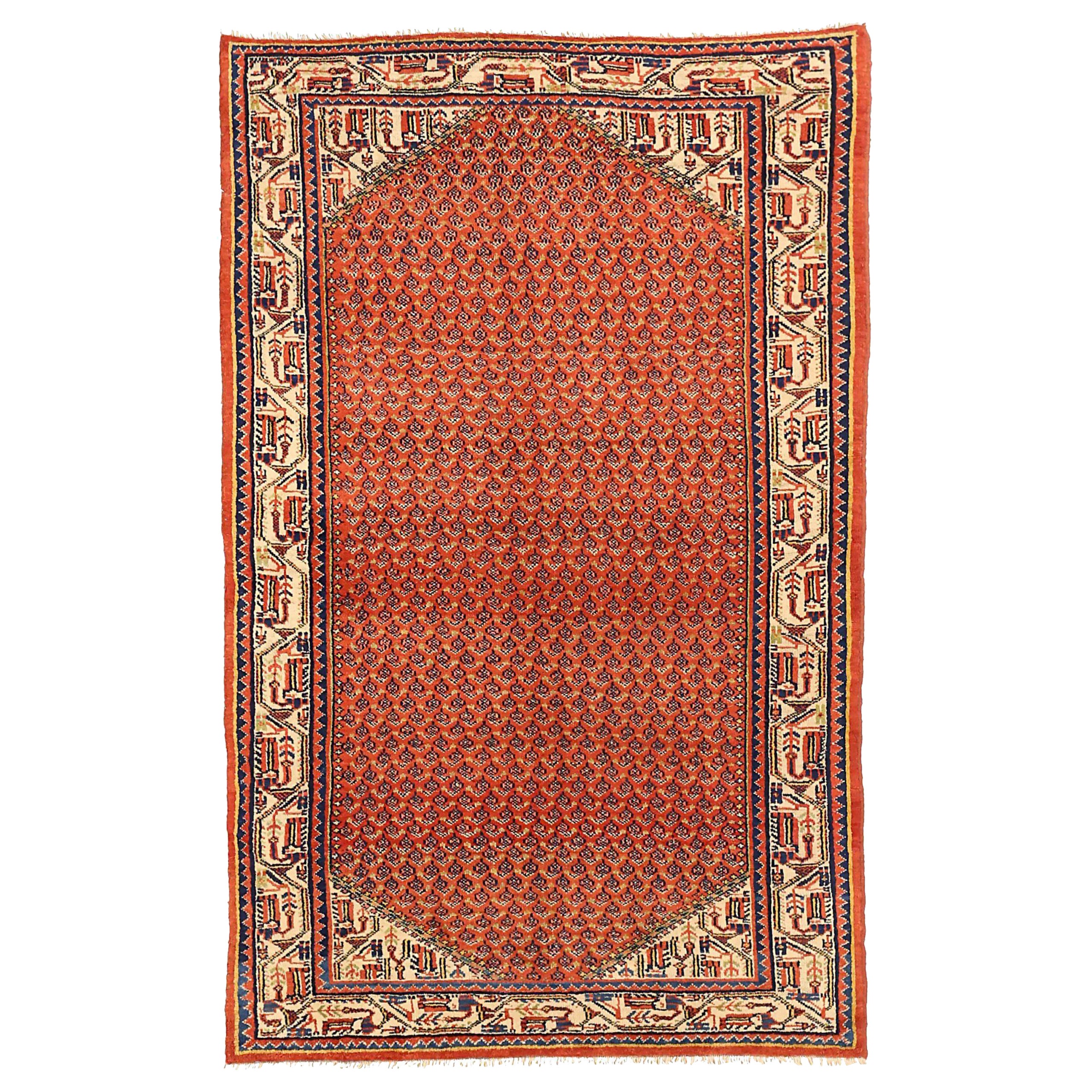 Alfombra Persa Malayer Pequeña - Lana Marfil Azul Marino Rojo 71323