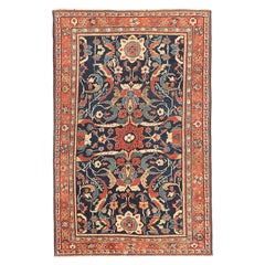 Alfombra Persa Mahal Pequeña - Lana Marfil Azul Marino Rojo 71414