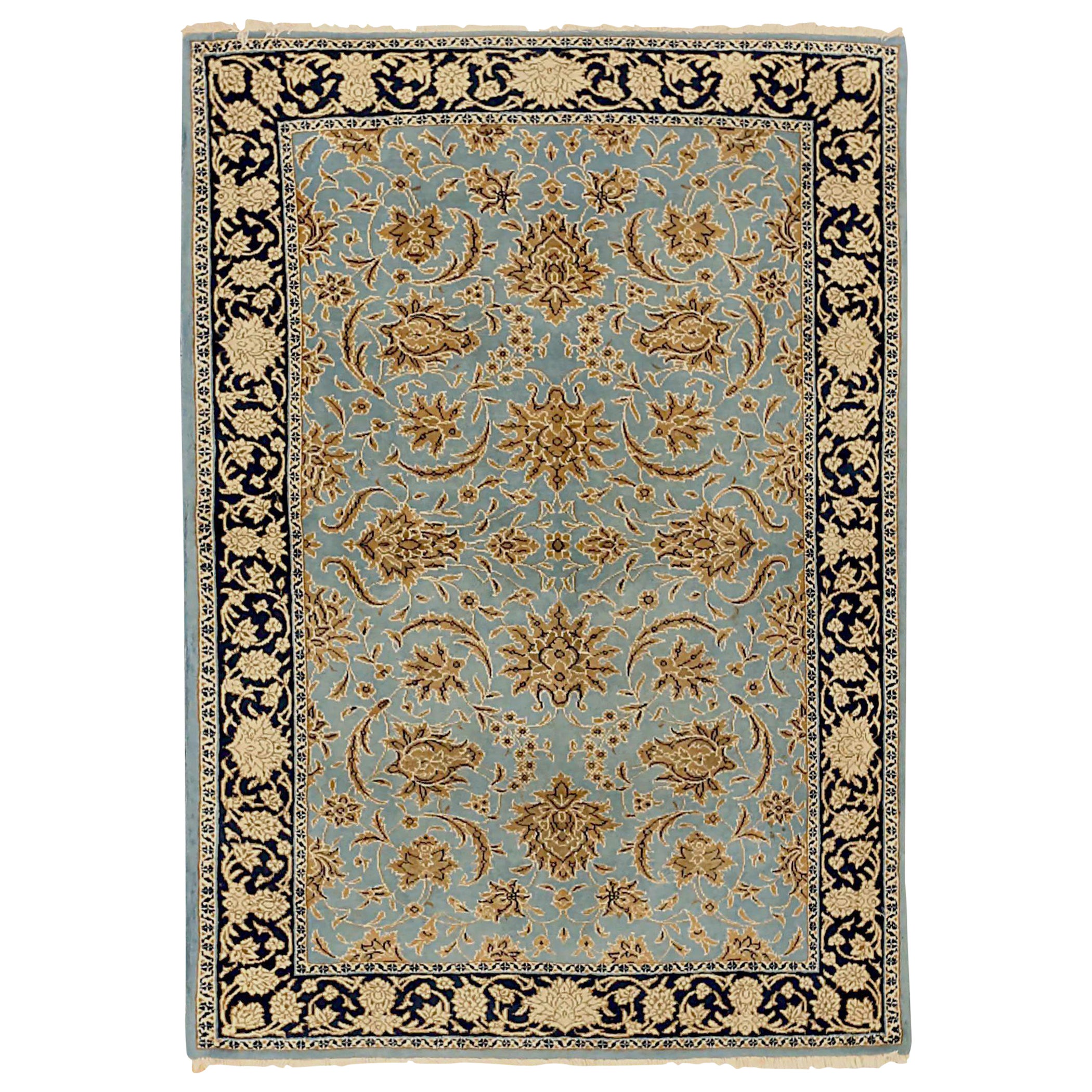 Persian Sarouk Small Rug Circa 1940 - Wool Blue Ivory Yellow 71341
