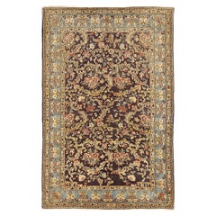 Persian Qom Small Rug Circa 1910 - Wool Blue Brown Yellow 71342