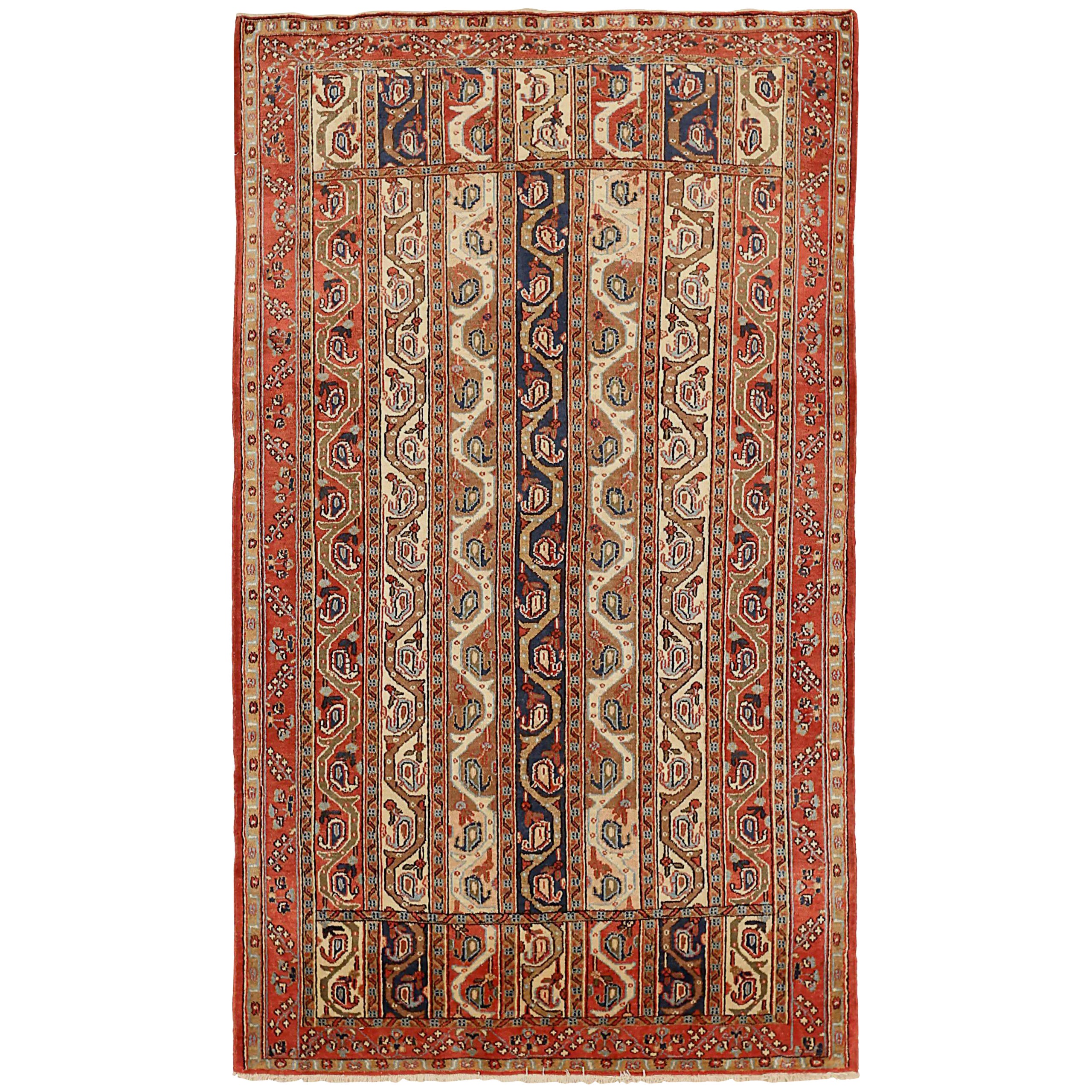 Persian Qom Small Rug - Wool Brown Ivory Red 71343