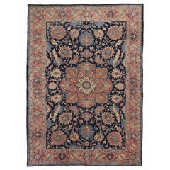 Persian Tabriz Area Rugs Circa 1910 - Wool Ivory Navy Blue Red 71433