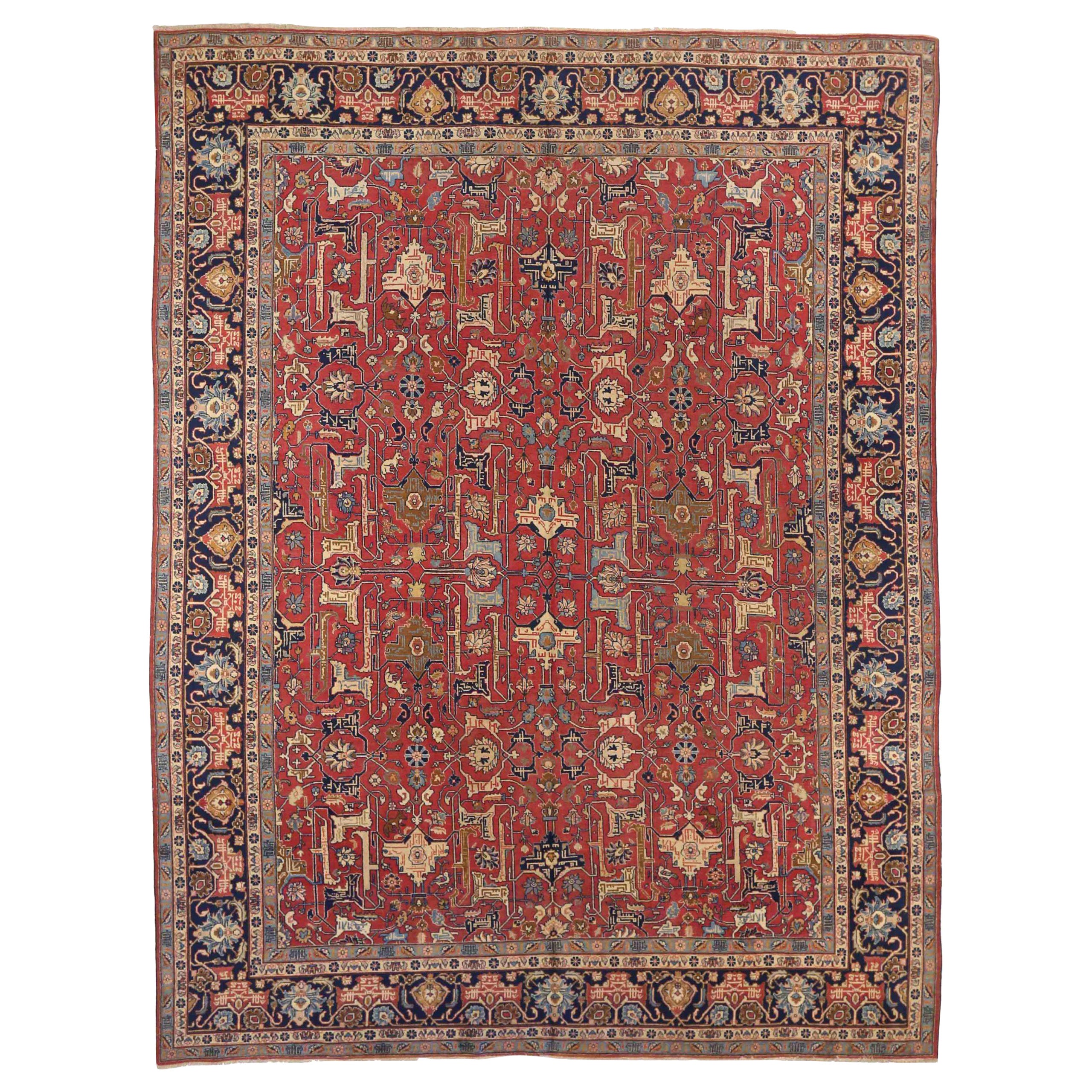 Persische Täbris-Teppiche - Wolle Blau Elfenbein Rot 71439