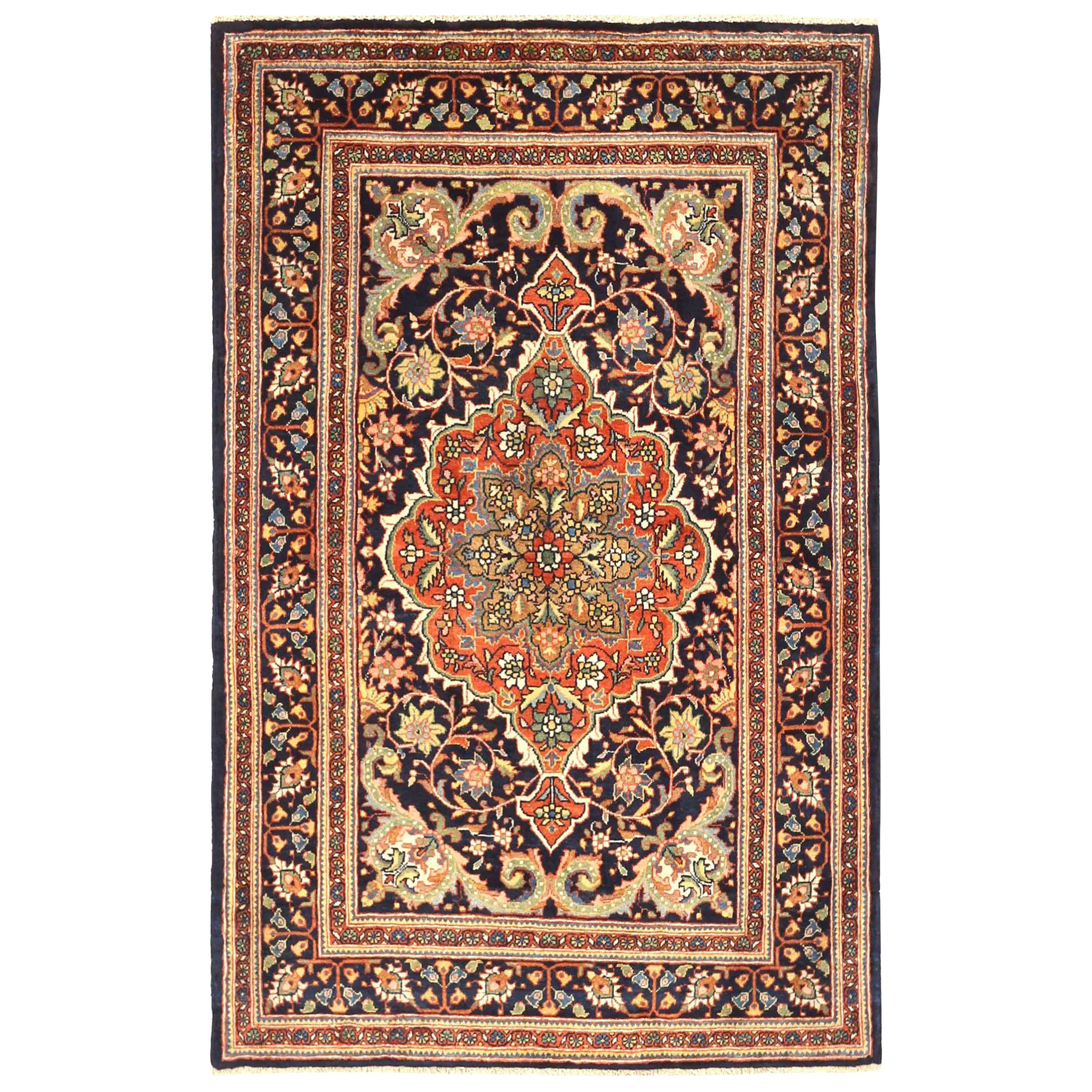 Alfombra Persa Kermanshah Pequeña Circa 1910 - Lana Marfil Azul Marino Rojo 71356