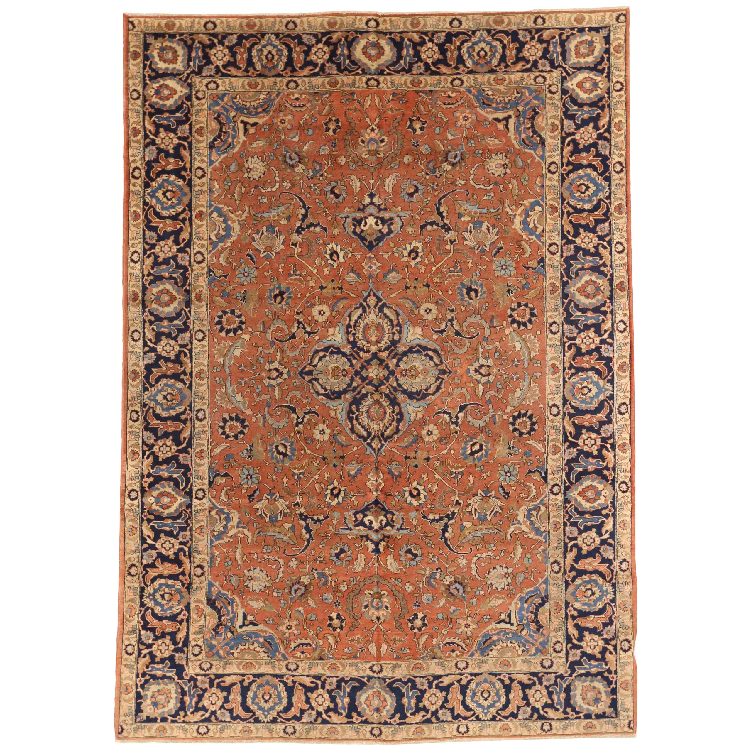 Persian Tabriz Area Rugs - Wool Blue Ivory Navy Blue Red 71446