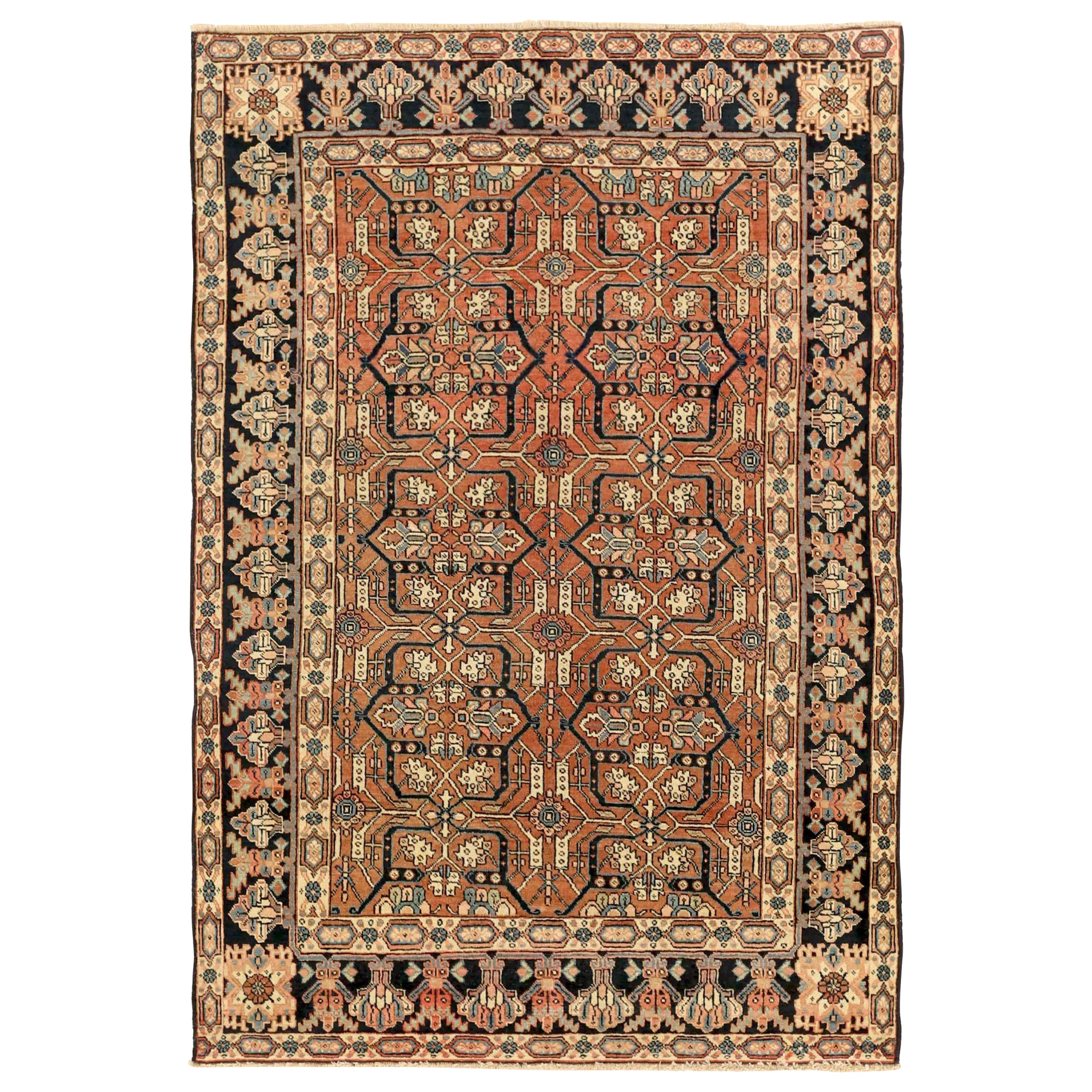 Alfombra Persa Heriz Pequeña - Lana Negro Marfil Rojo 71449 en venta