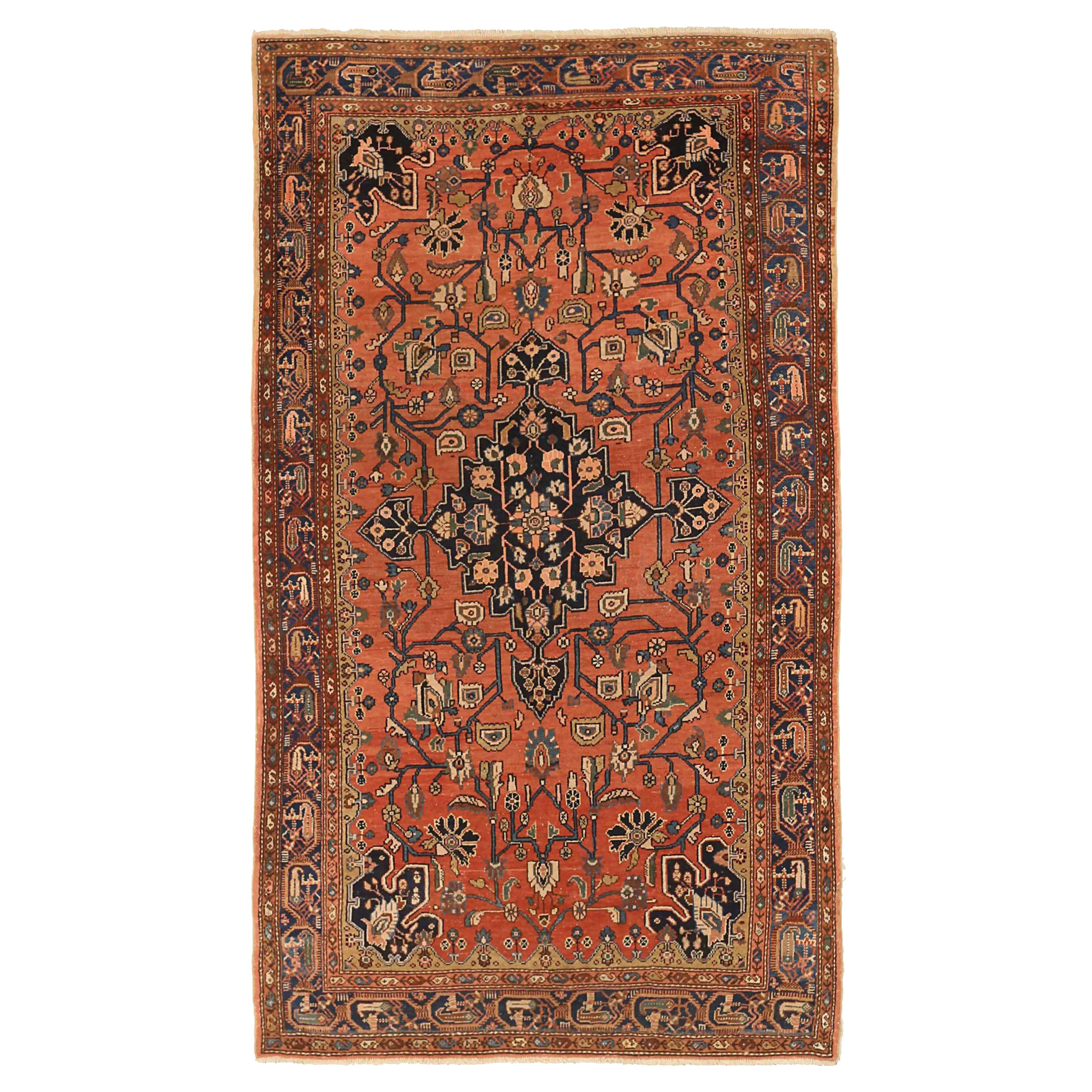 Persian Hamadan Small Rug - Wool Navy Blue Red Yellow 71535