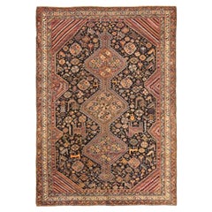 Persian Shiraz Area Rugs Circa 1910 - Wool Ivory Navy Blue Red 71551