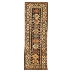 Russian Kazak Runner Rug Circa 1910 - Wool Ivory Navy Blue Red 71504