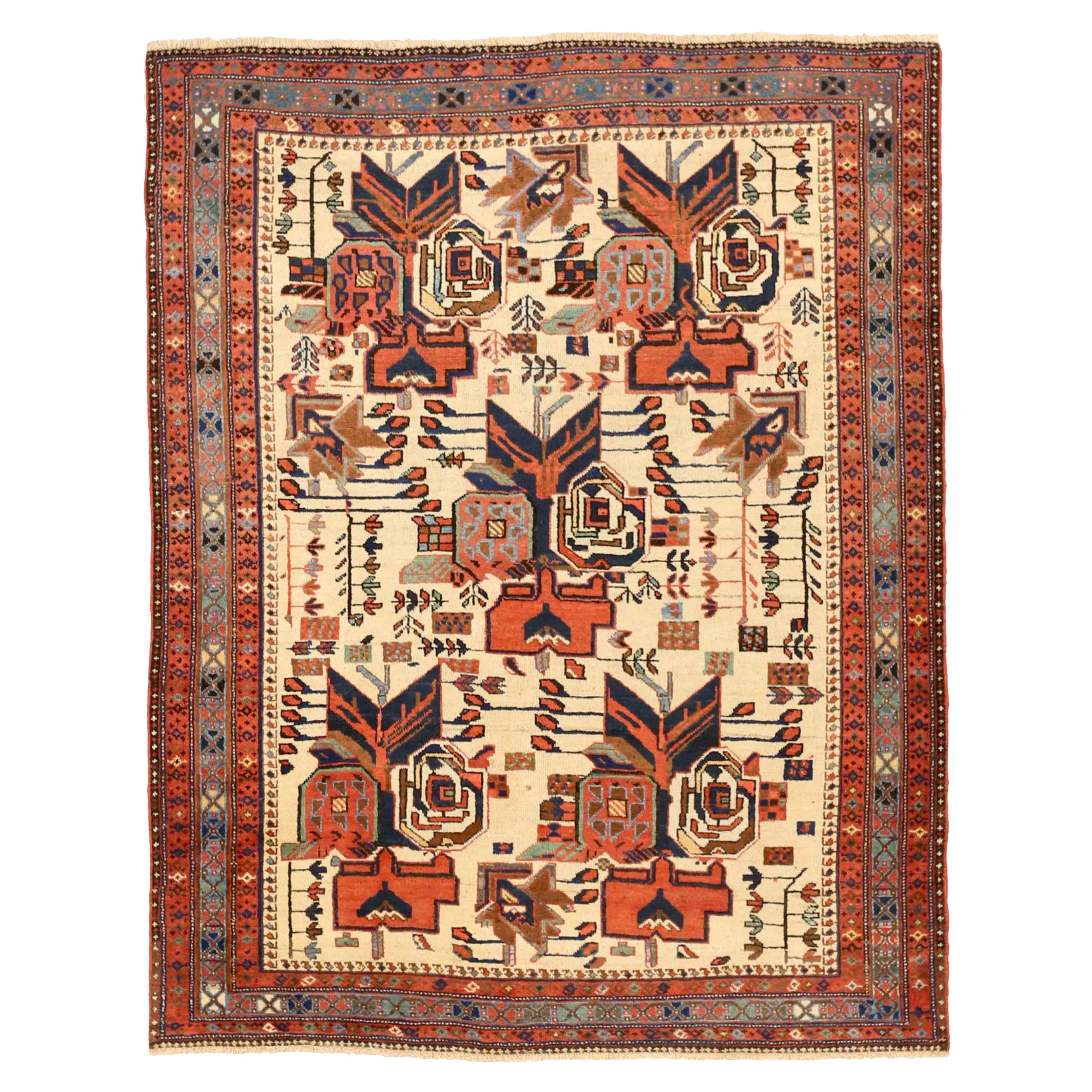 Persischer Sirjan Kleiner Teppich - Wolle Elfenbein Marineblau Rot 71561