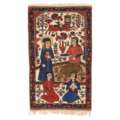Persian Turkeman Small Rug Circa 1910 - Wool Blue Ivory Red 71603